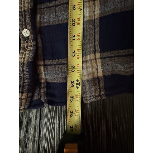 Aerie Super Soft Women’s Plaid Button Up Flannel Shirt Navy Gold Soft Grunge LG - Picture 5 of 9